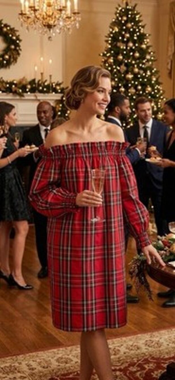 Hello Dobson Red Tartan Plaid Off Shoulder Midi Dress Women’s Size Small